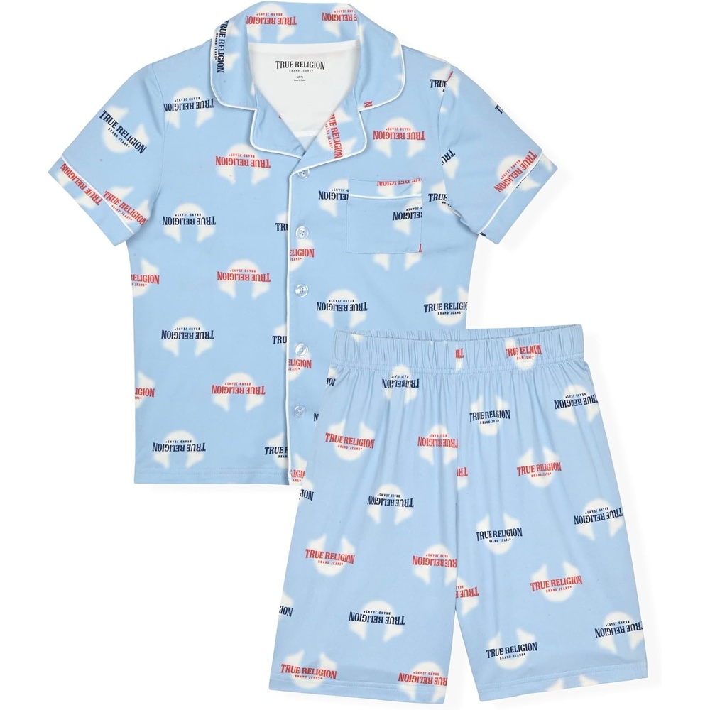 image:imageTrue Religion Boys Pajama Short Sets for Kids Button Front Short Sleeve Shirt and Sleepwear Shorts in Sizes 3T to 14Light Blue