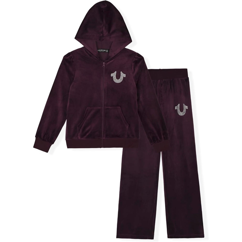 image:imageTrue Religion Girls Hoodie and Sweatpant Set Velour Jogger Sets for Girl Fashion ClothingRuby Grape