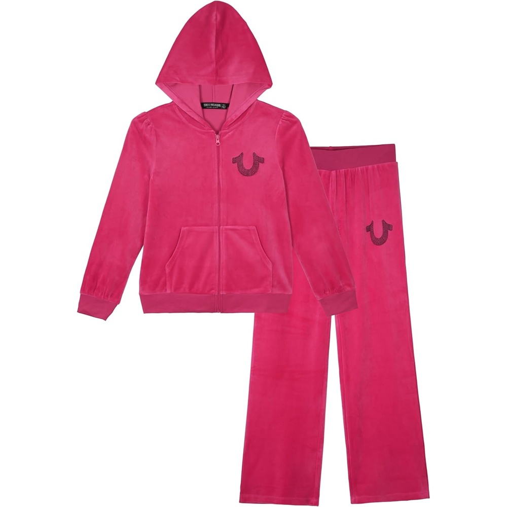 image:imageTrue Religion Girls Hoodie and Sweatpant Set Velour Jogger Sets for Girl Fashion ClothingVery Berry Pink