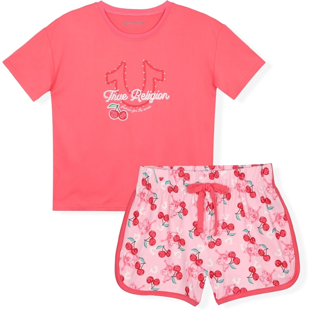 image:imageTrue Religion Girls Pajama Short Sets for Kids Button Front Short Sleeve Shirt and Sleepwear Shorts in Sizes 3T to 16Magenta