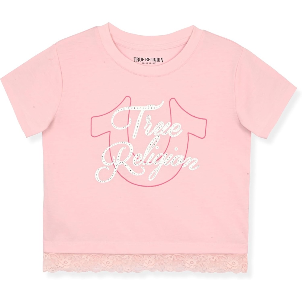 image:imageTrue Religion Girls Short Sleeve Tee Shirt with Embelishments  Soft and Comfortable Girls TShirtsChalk Pinklace