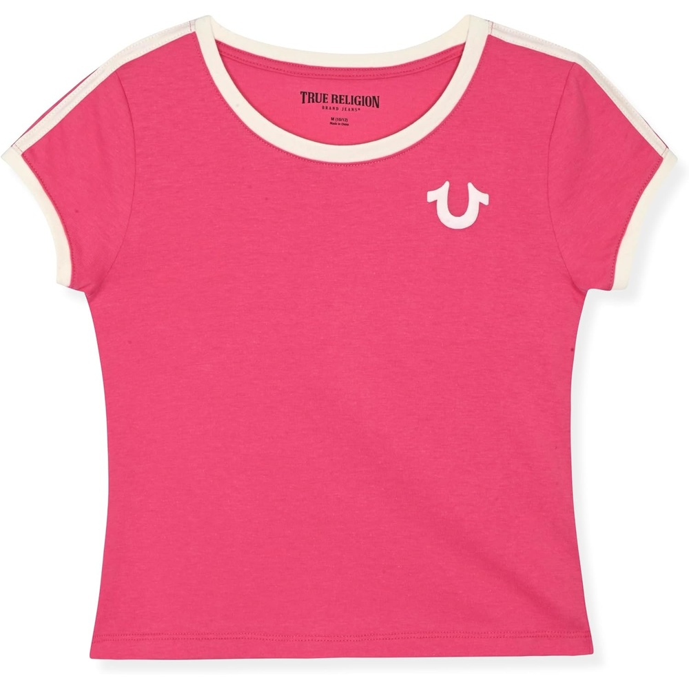 image:imageTrue Religion Girls Short Sleeve Tee Shirt with Embelishments  Soft and Comfortable Girls TShirtsMagenta Ribbon
