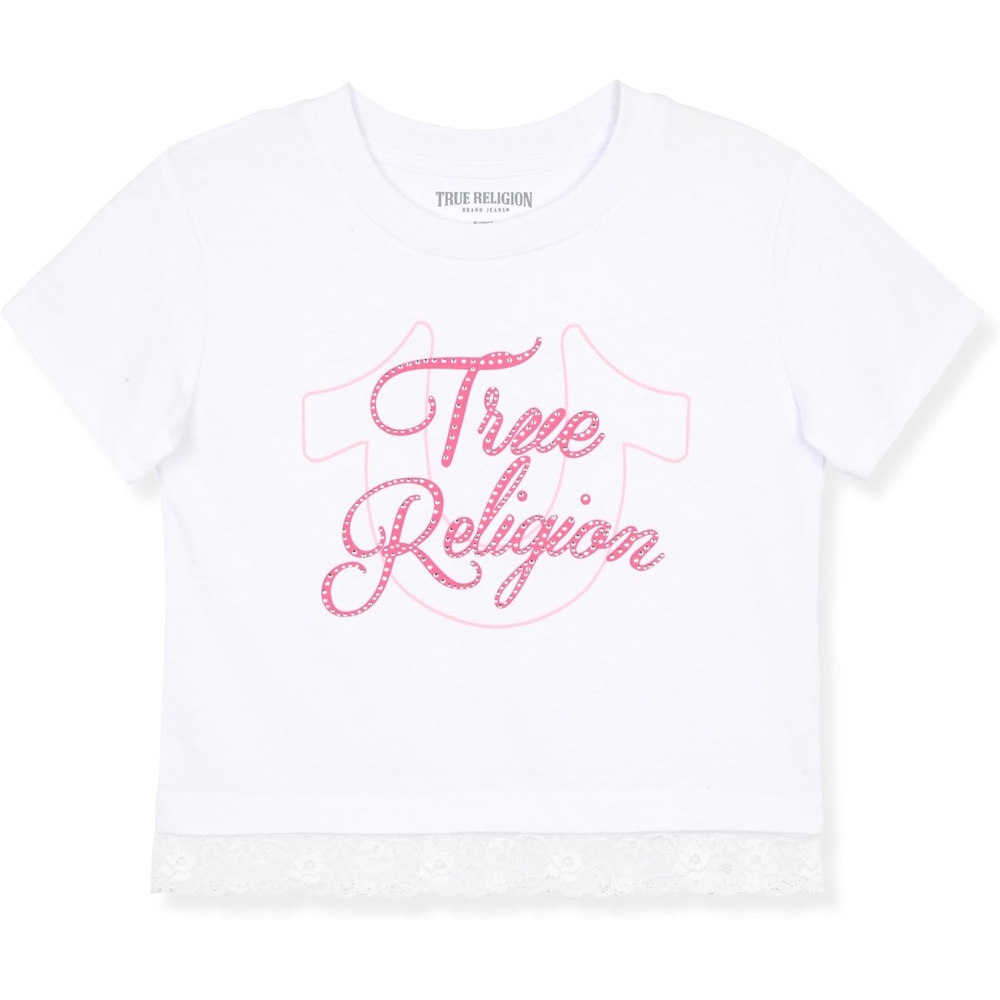 image:imageTrue Religion Girls Short Sleeve Tee Shirt with Embelishments  Soft and Comfortable Girls TShirtsWhite Lace