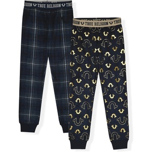 True Religion Boys 2 Pack Pajama Pants Soft Brushed Sleep Bottoms for Kids (Sizes 4–14)(Navy Plaid)