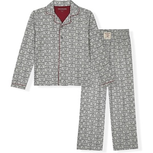 True Religion Boys 2 Piece Pajamas Set with Button Front Top & Pajama Pants for Kids (Sizes 4–14)(Gray)