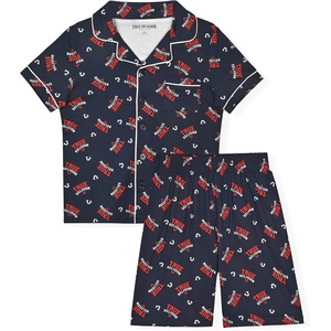 True Religion Boys Pajama Short Sets for Kids Button Front Short Sleeve Shirt and Sleepwear Shorts in Sizes 3T to 14(Navy Blue)