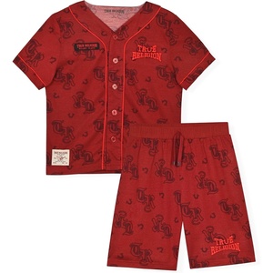 True Religion Boys Pajama Short Sets for Kids Button Front Short Sleeve Shirt and Sleepwear Shorts in Sizes 3T to 14(Red)