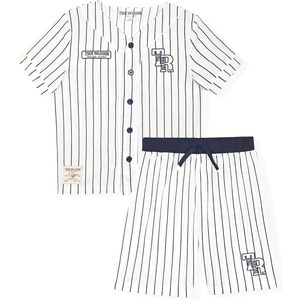 True Religion Boys Pajama Short Sets for Kids Button Front Short Sleeve Shirt and Sleepwear Shorts in Sizes 3T to 14(White Stripe)