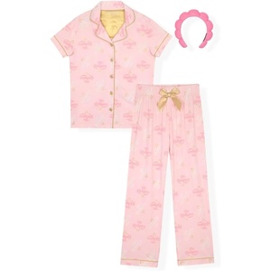 True Religion Girls Pajama Pants Sets for Kids Button Front Short Sleeve Shirt and Pajama Pants Sizes 3T to 16(Light Pink)