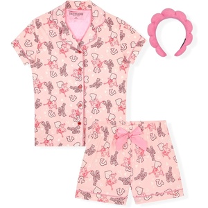 True Religion Girls Pajama Short Sets for Kids Button Front Short Sleeve Shirt and Sleepwear Shorts in Sizes 3T to 16(Light Pink)