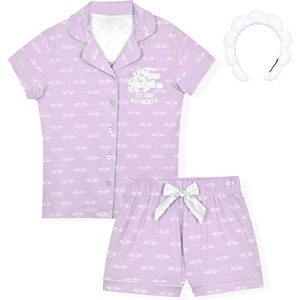True Religion Girls Pajama Short Sets for Kids Button Front Short Sleeve Shirt and Sleepwear Shorts in Sizes 3T to 16(Lilac)