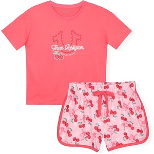 True Religion Girls Pajama Short Sets for Kids Button Front Short Sleeve Shirt and Sleepwear Shorts in Sizes 3T to 16(Magenta)