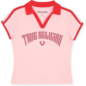 True Religion Girls Short Sleeve Tee Shirt with Embelishments – Soft and Comfortable Girls T-Shirts(Chalk Pink Polo)