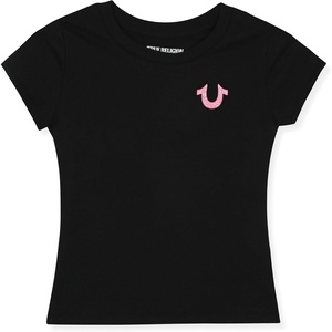 True Religion Girls Short Sleeve Tee Shirt with Embelishments – Soft and Comfortable Girls T-Shirts(Pink Black Buddha)