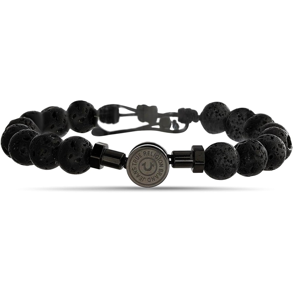 image:imageTrue Religion 75mm Black Bead Horseshoe 12 Inch Long Adjustable Bracelet for Men Black Rhodium Plated Stainless Steel