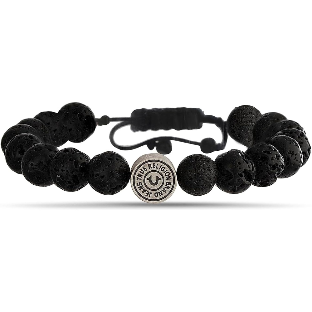 image:imageTrue Religion 9mm Black Bead Horseshoe 11 Inch Long Adjustable Bracelet for Men Stainless Steel