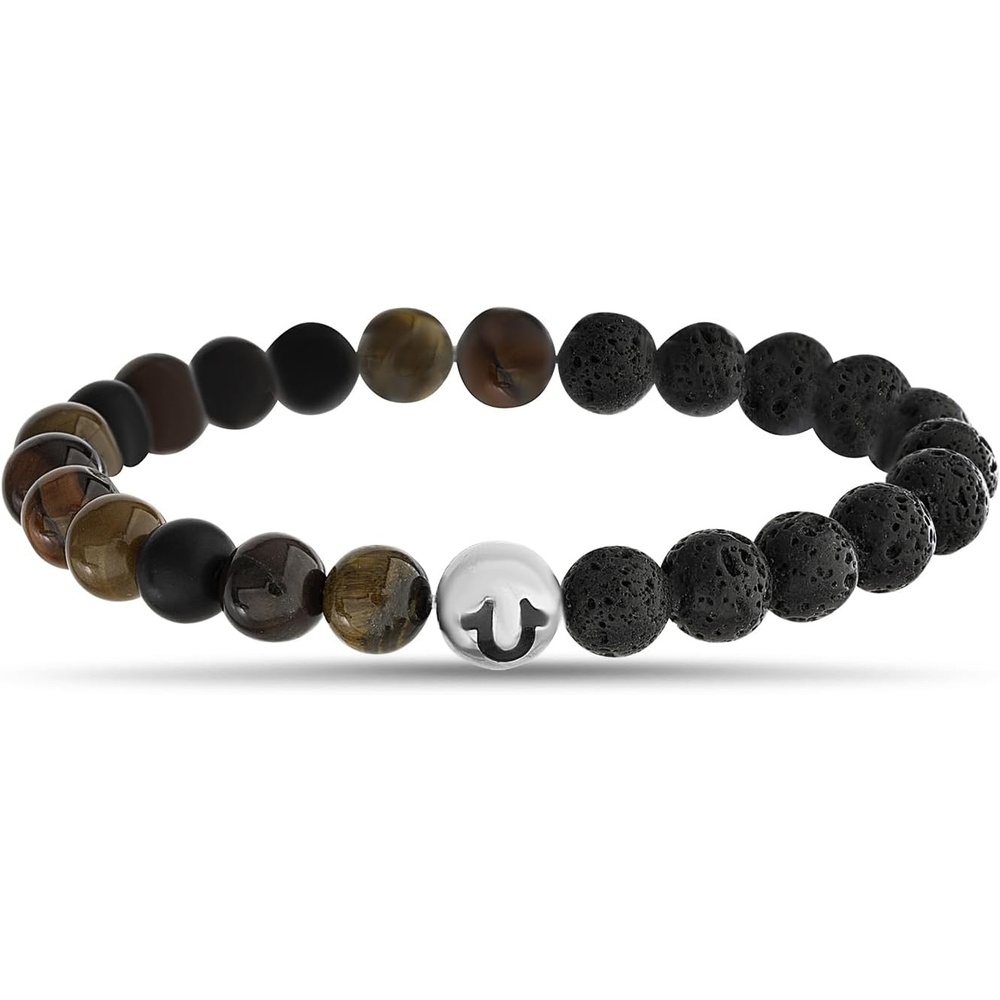image:imageTrue Religion Black Horseshoe Bead 8 Inch Long Stretch Bracelet for Men Stainless Steel