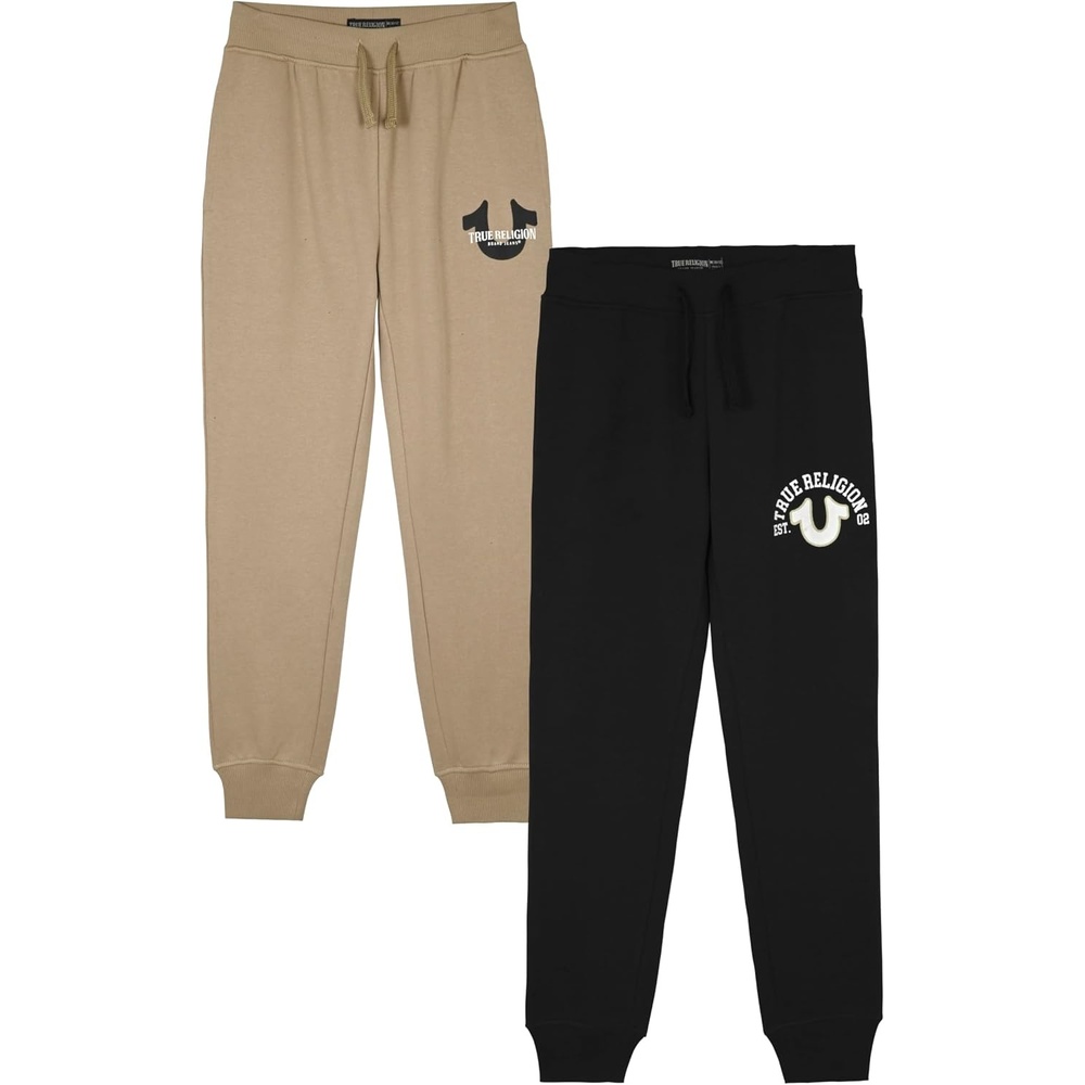 image:imageTrue Religion Boys 2 Pack Fleece Sweatpants  Stylish amp Comfortable Jogger Pants Set for Active KidsKhakiblack