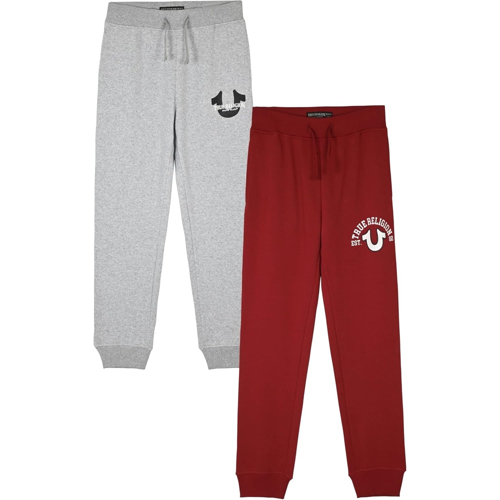 image:imageTrue Religion Boys 2 Pack Fleece Sweatpants  Stylish amp Comfortable Jogger Pants Set for Active KidsRedheather Grey