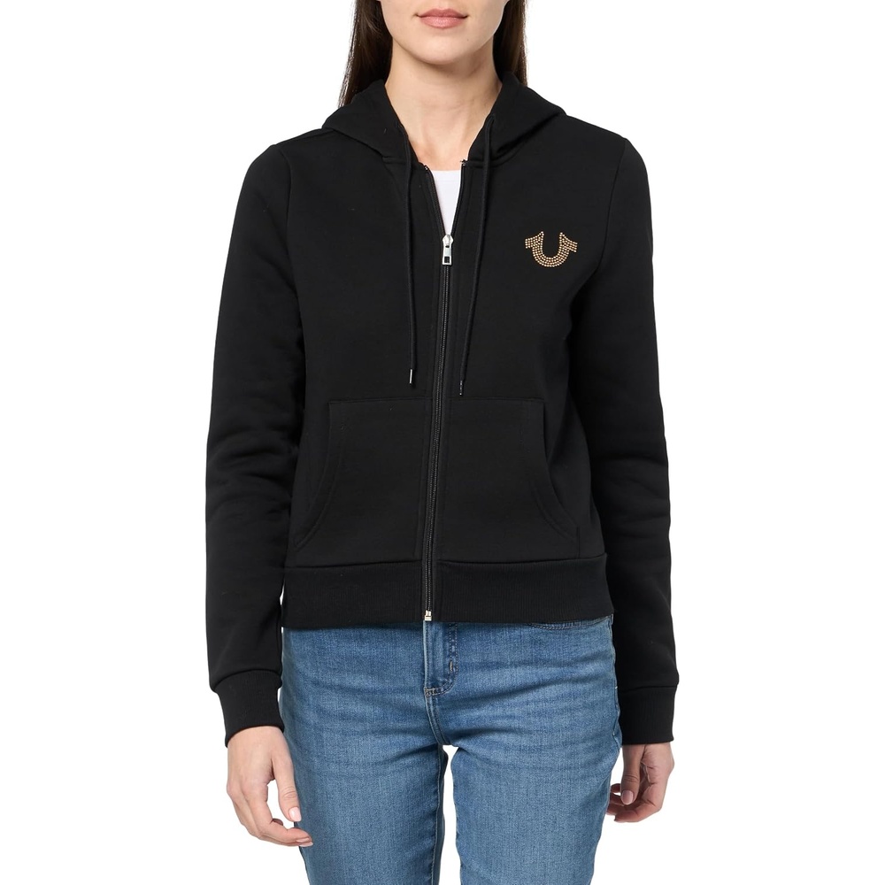 image:imageTrue Religion Circular Terry Zipped Hoodie for womenJet Black
