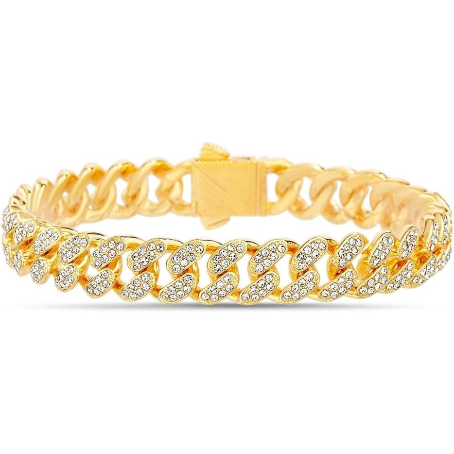 image:imageTrue Religion Crystal Set 10mm Wide 8 Inch Cuban Chain Bracelet for MenYellow