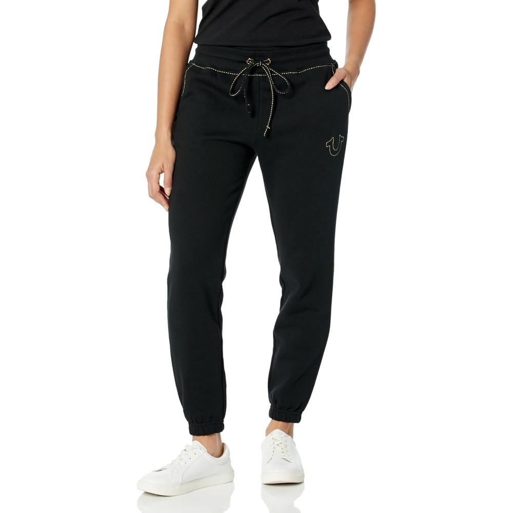 image:imageTrue Religion Lurex Big T Stitch Mid Rise Fleece Jogger Jet Black M