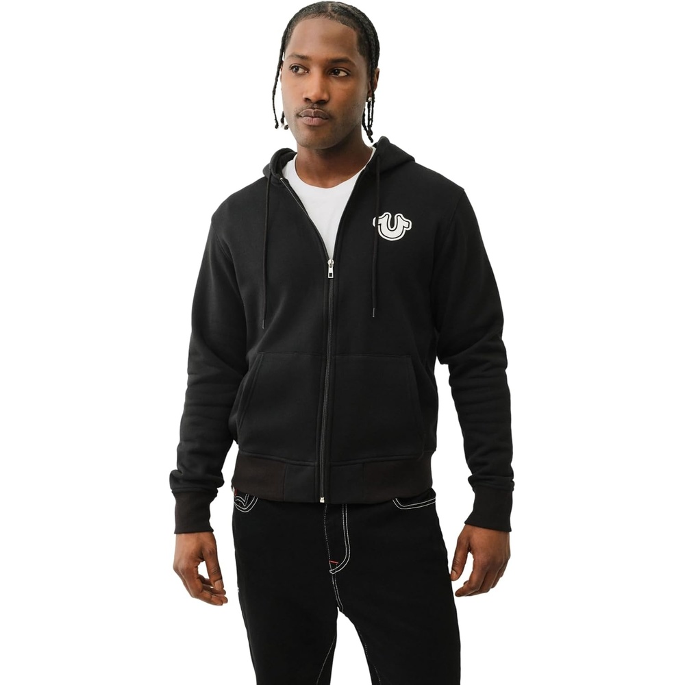 image:imageTrue Religion Mens Puff Print Core Zip Up Hoodie for Men  Y2K Graphic Hoodie Mens Hoodies with Oversized GraphicBlack