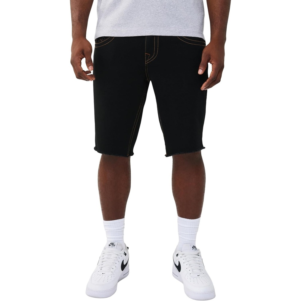 image:imageTrue Religion Mens Ricky Frayed Hem Denim Short  Relaxed Fit Frayed Hem Horseshoe Detailing  2Sb Black Rinse 30