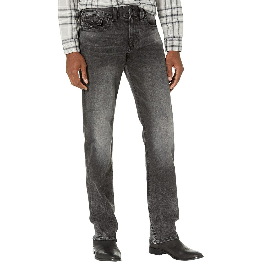 image:imageTrue Religion Mens Ricky Single Needle Straight Leg Denim Jeans for Men  Classic 5Pocket Style with Horseshoe StitchingGrey Miner