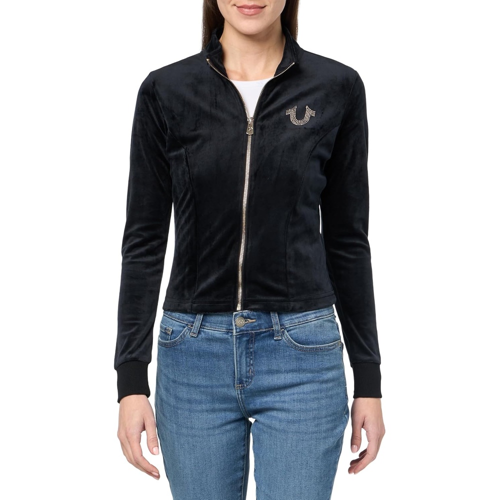 image:imageTrue Religion TR Velour Tracksuit Jacket for WomenJet Black