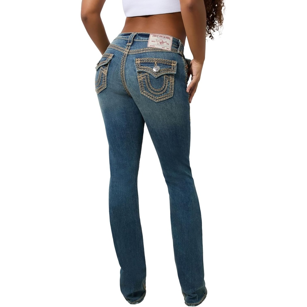 image:imageTrue Religion Womens Becca Mid Rise Bootcut Flap Super QT Stitching JeansChampaign