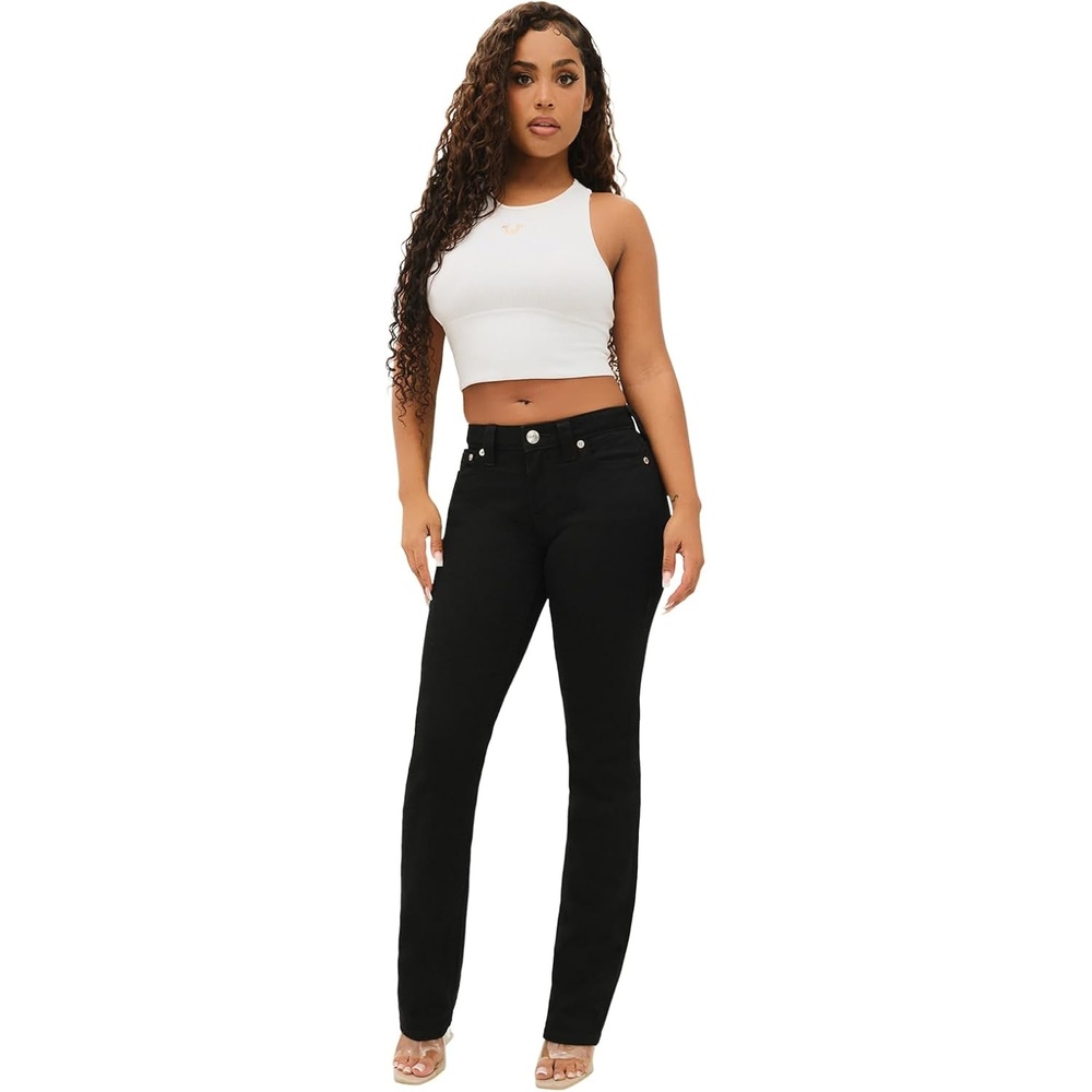 image:imageTrue Religion Womens Billie Mid Rise Straight Leg Jeans  Womens Fashion  Jeans for WomenBlack Body Rinse