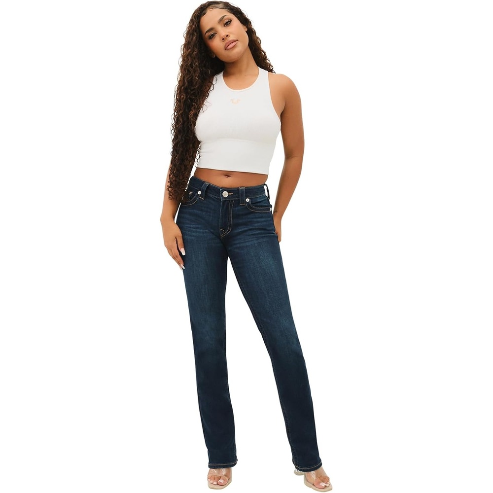 image:imageTrue Religion Womens Billie Mid Rise Straight Leg Jeans  Womens Fashion  Jeans for WomenIndigo Upgrade