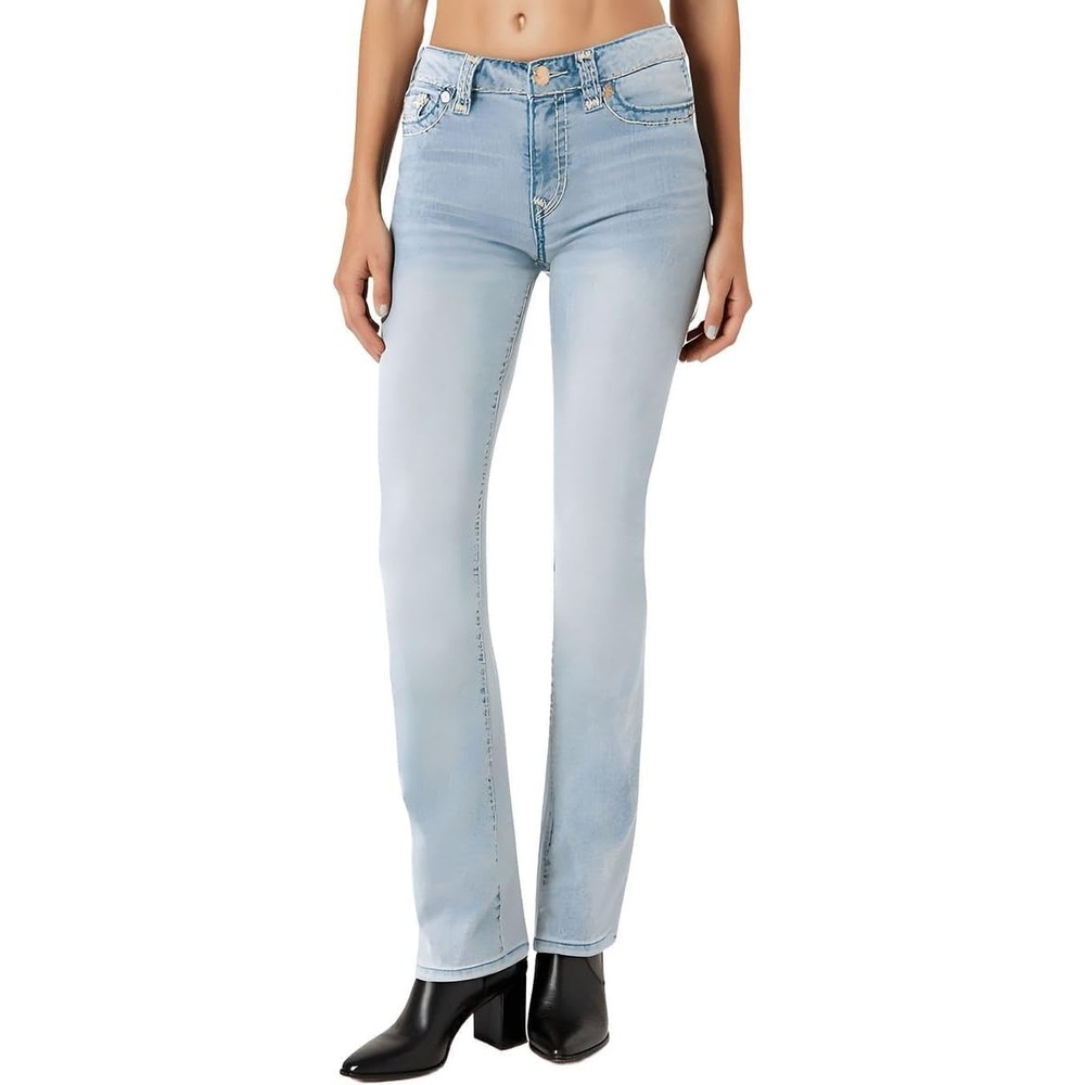 image:imageTrue Religion Womens Billie Mid Rise Straight Leg Jeans Jeans for Women Womens FashionCaspian Sea Wash