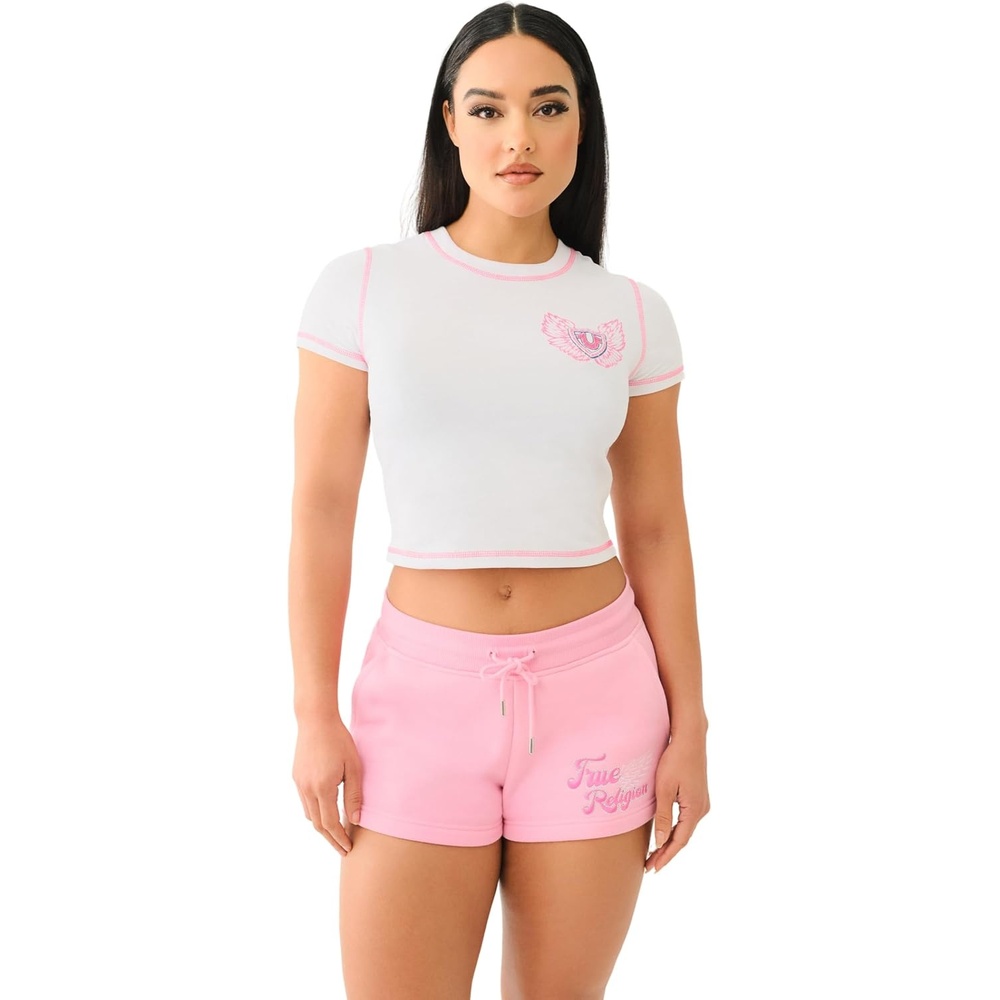 image:imageTrue Religion Womens Contrast Stitch Wing Baby Tee  Womens Tops  T Shirts for Women Graphic Tees for Women Crew NeckOptic White