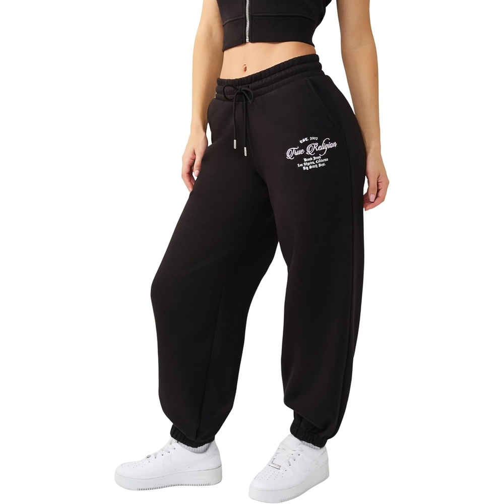 image:imageTrue Religion Womens Crystal Baggy Jogger  Baggy Fit Sweatpants with Crystal Script Logo amp Drawstring Waist