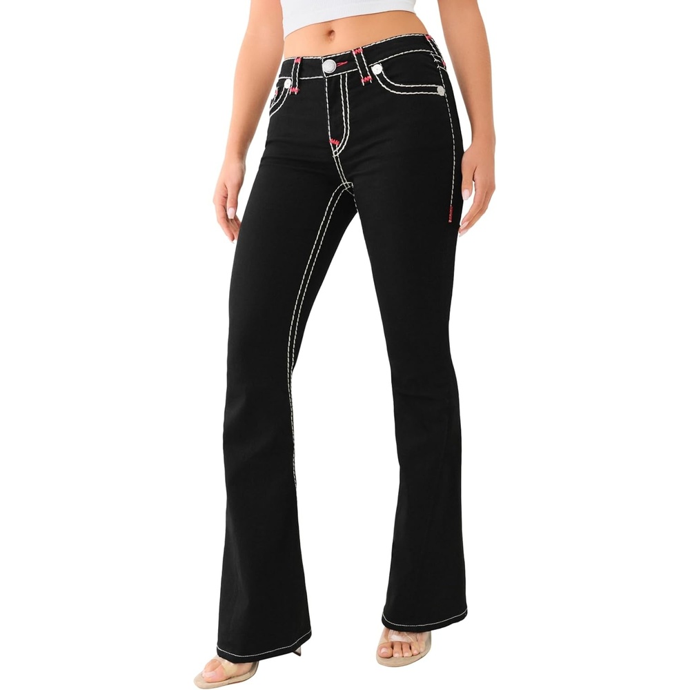 image:imageTrue Religion Womens Joey Low Rise Super T Flare Jeans  Denim Flap Pocket Bell Bottom JeansRinse Black