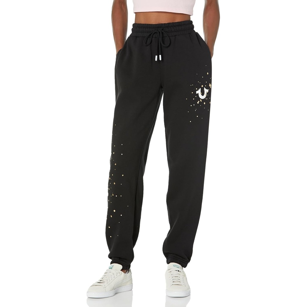 image:imageTrue Religion Womens Logo Boyfriend Knit JoggerJet Black