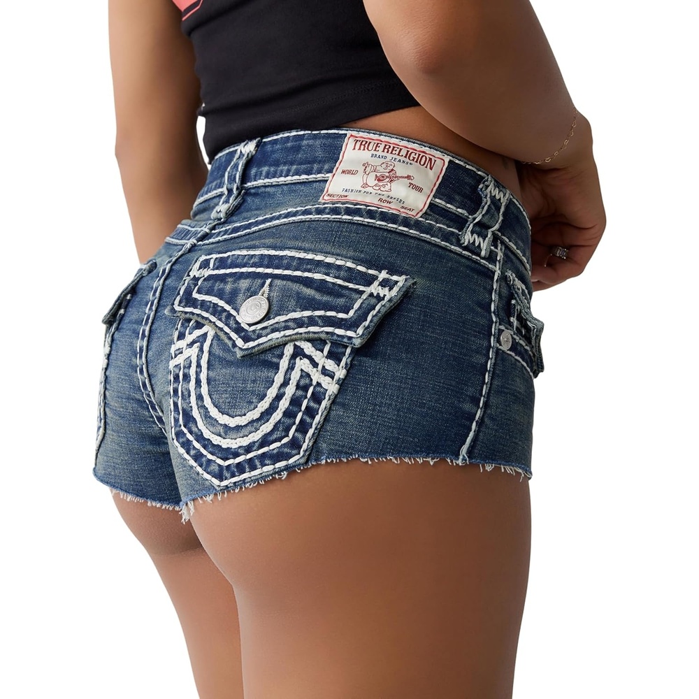 image:imageTrue Religion Womens Spicy Short Flap Super T Shorts  Denim Shorts with ContrastMoon Daisy