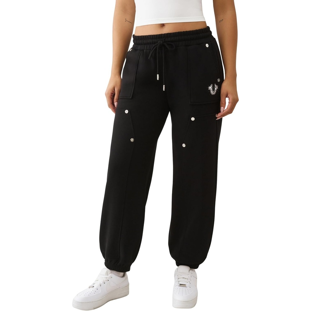 image:imageTrue Religion Womens Studded Carpenter Bf JoggerJet Black