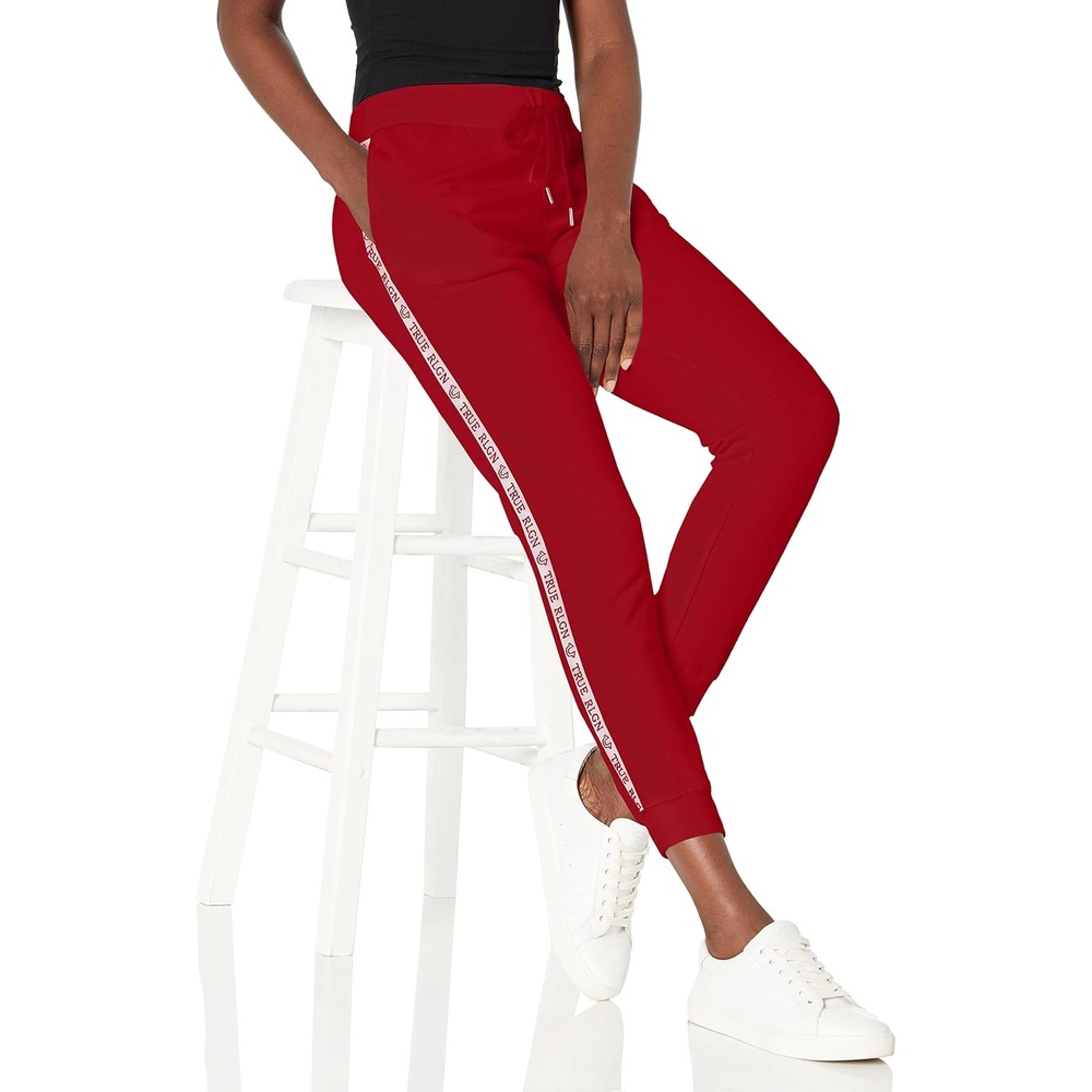 image:imageTrue Religion Womens Ticker Graphic Mid Rise Jogger SweatpantRed Dahlia