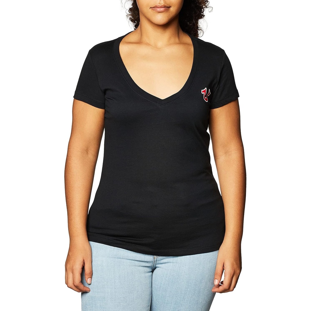 image:imageTrue Religion Womens VNeck Buddha Logo Tee  Womens Tops  Graphic Tees for Women T Shirts for Women Short SleeveBlack