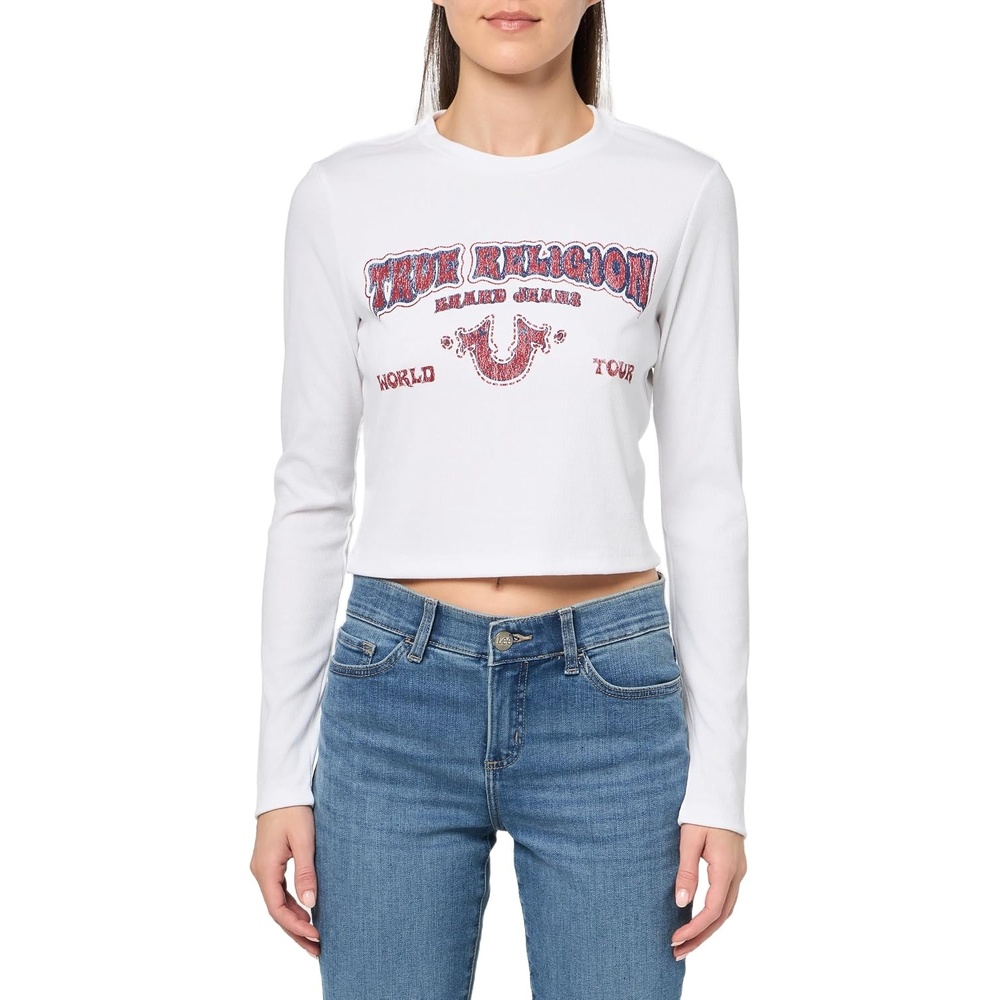 image:imageTrue Religion Womens Western Logo Rib Baby TeeOptic White