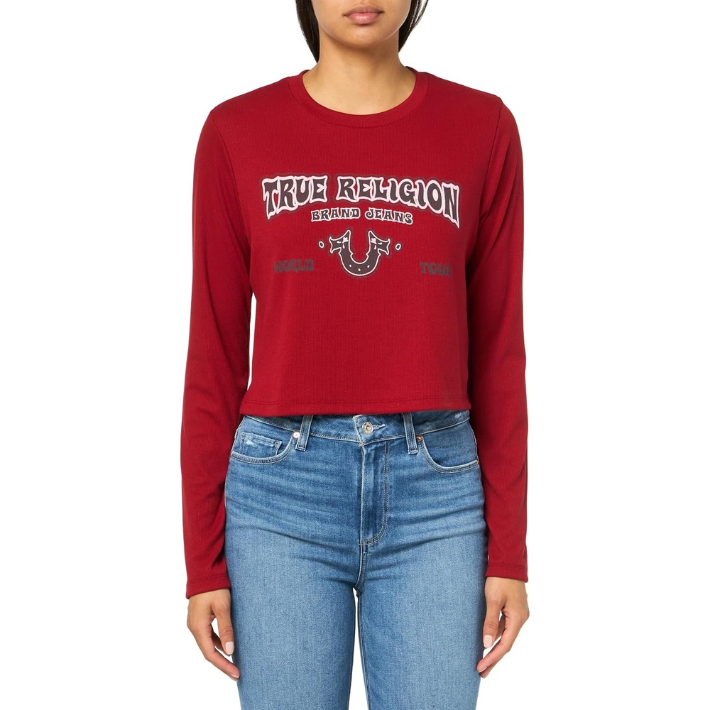 image:imageTrue Religion Womens Western Logo Rib Baby TeeRed Dahlia