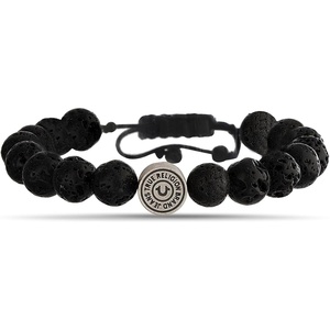 True Religion 9mm Black Bead Horseshoe 11 Inch Long Adjustable Bracelet for Men Stainless Steel