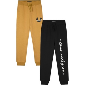 True Religion Boys 2 Pack Fleece Sweatpants – Stylish & Comfortable Jogger Pants Set for Active Kids(Black-yellow)