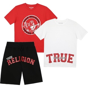 True Religion Boys 3 Piece Short Set for Kids(Hot Red-black)