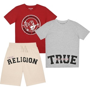 True Religion Boys 3 Piece Short Set for Kids(Red Dahlia-stone)