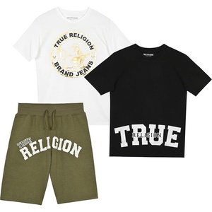 True Religion Boys 3 Piece Short Set for Kids(White Green Black)