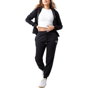 True Religion Crystal Horseshoe Midrise Fleece Jogger, Jet Black, XS